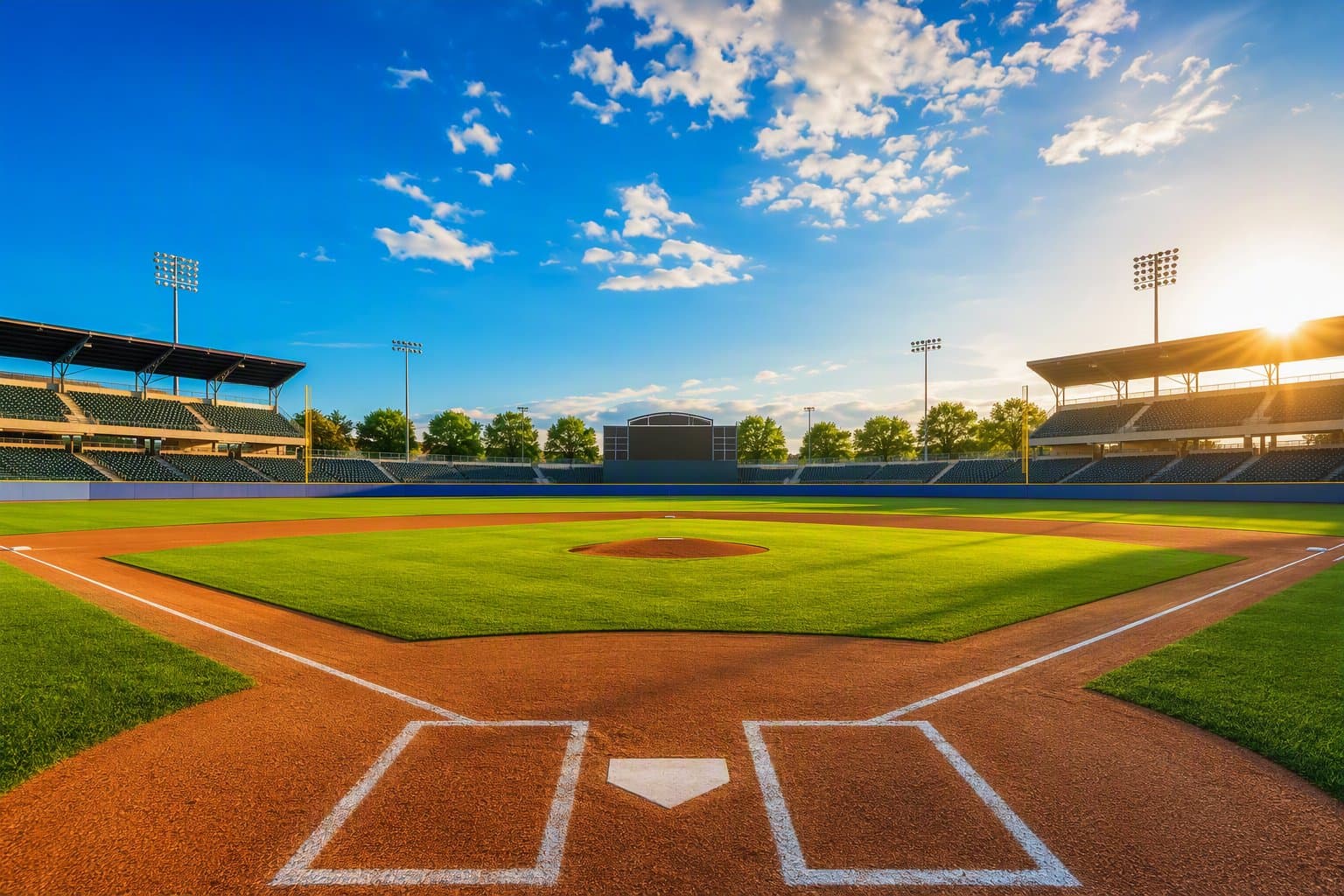sunny baseball stadium - illustration, Jake Team LLC