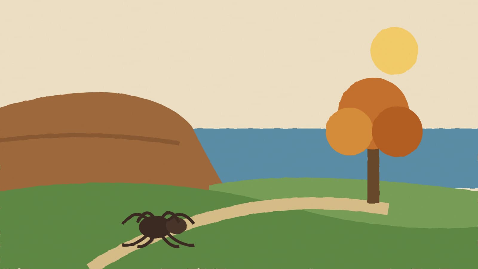 Lakeside trail and a tarantula - illustration, Jake Team LLC