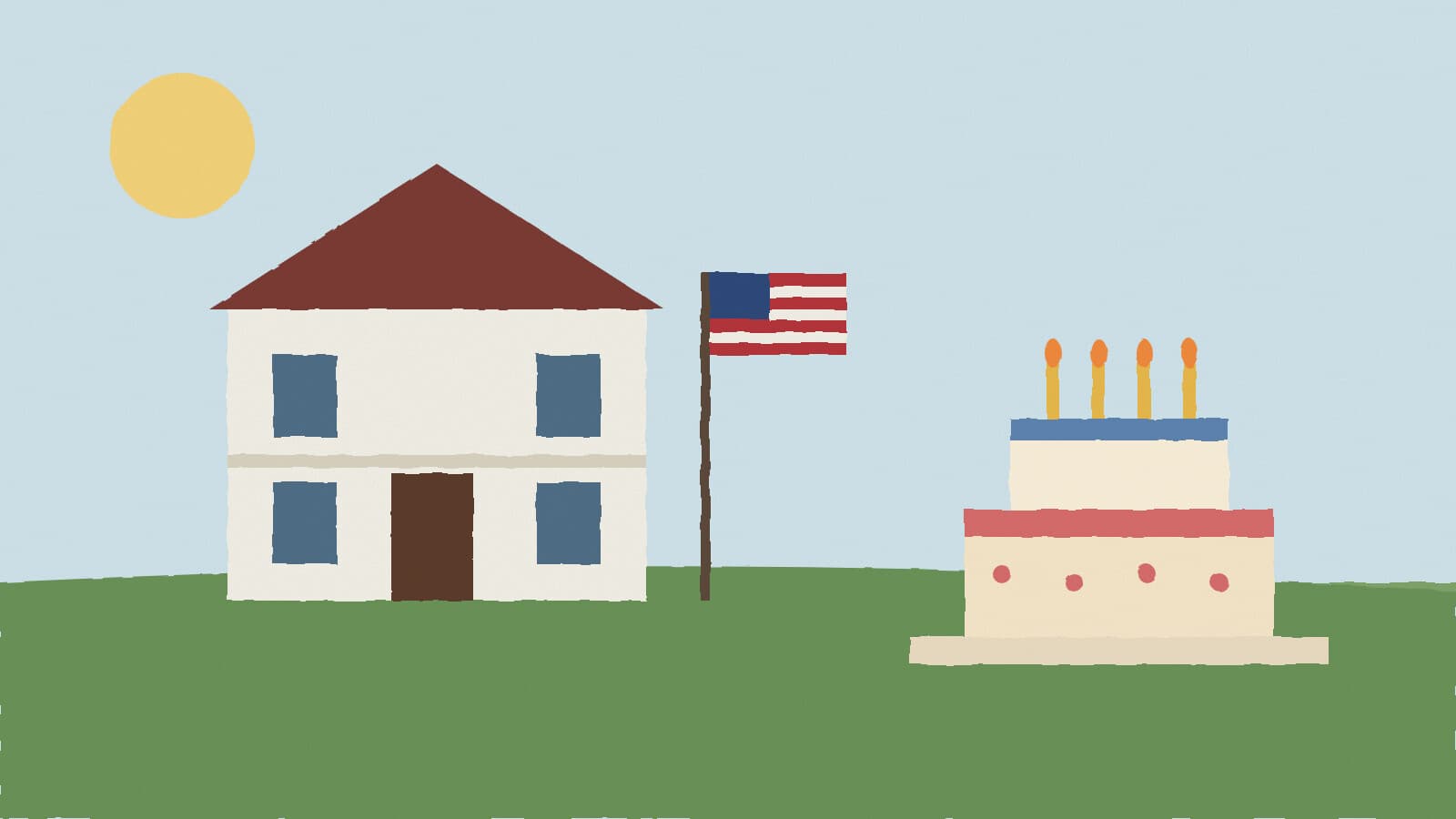Birthplace house and birthday cake - illustration, Jake Team LLC